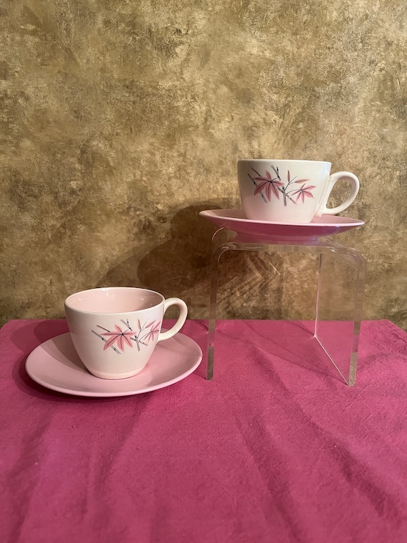 Vintage 1960s Salem Pink Bamboo Cups and Saucers Set of Two - Etsy