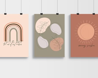Set von 3, Boho digitale Wanddrucke, sofortiger Download
