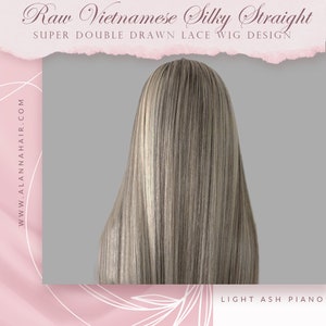 SUPER Double Drawn Customized Vietnamese Silky Straight Full Lace Wig Light Ash Piano 4/7/27/613 Design Pre Order