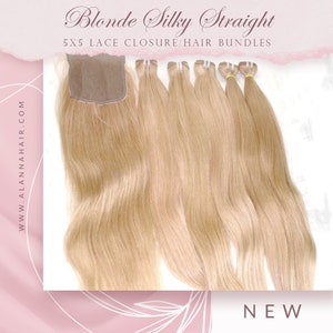 Blonde Silky Straight Closure/ 4-5 Hair Bundles 100% Remy Human Hair