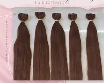 Color Pure Mocha #4 Silky Straight Brown Hair Extensions Double Drawn Hair Bundles 100 % Remy Human Hair