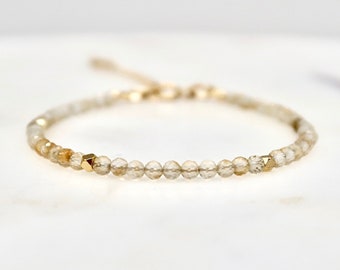 Dainty 2mm Citrine Bracelet, November Birthstone Jewelry, 14K Gold Filled Natural Citrine Bracelet, Handmade Gemstone Bracelet, Gift for Her