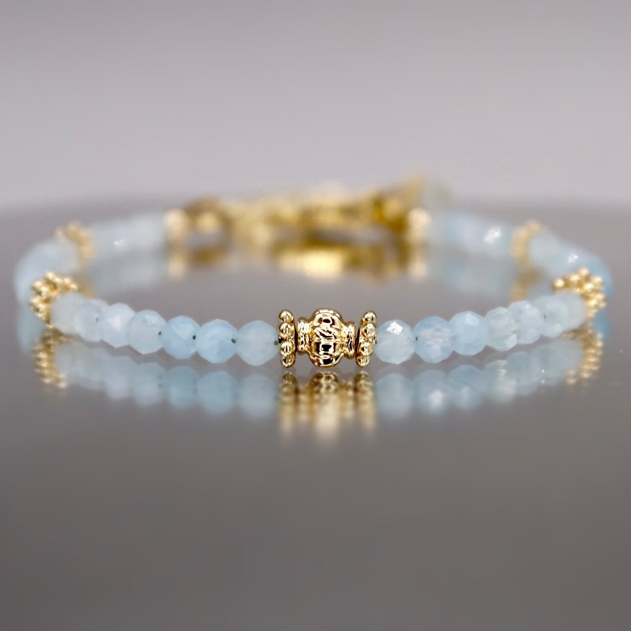 14K Gold Filled 3mm Aquamarine Bracelet, Dainty Faceted Genuine Aquamarine Bracelet, Gemstone Jewelry, March Birthstone Aquamarine Jewelry