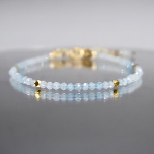 Dainty Aquamarine Bracelet, Thin 2mm Sparkling Genuine Aquamarine Bracelet, Gold Filled Gemstone Stacking Bracelet, March Birthstone Jewelry