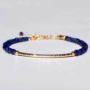 Lapis Lazuli Bracelet, Adjustable 3 mm Faceted Genuine Gemstone Stacking Bracelet, 14K Gold Filled Blue Beaded Bracelet December Birthstone