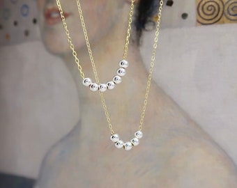 Minimalistische zweifarbige Halskette, einfache 14K Gold Filled Kette 3 mm Sterlingsilber Perlen stapelbare Halskette, Gold & Silber Mixed Metal Halskette