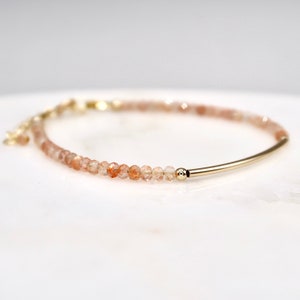 Minimalist 2x3mm Sunstone Bracelet, 14K Gold Filled Genuine Sunstone Bracelet, Natural Gemstone Jewelry, Handmade Beaded Stacking Bracelet