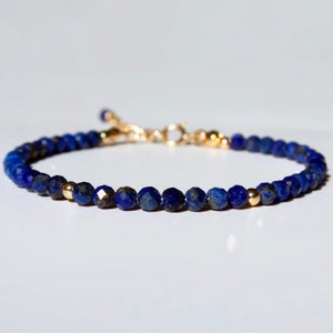 Adjustable 3.5m Faceted Lapis Lazuli Bracelet, December Birthstone Genuine Gemstone Beaded Bracelet, 14K Gold Filled Stacking Bracelet