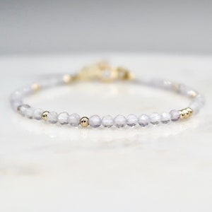 Minimalist 2.5mm Clear Quartz Bracelet, Adjustable Natural Clear Quartz Gemstone Beads Bracelet, Gold Filled White Crystal Stacking Bracelet
