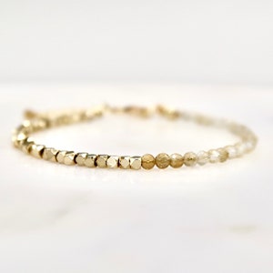 Dainty Citrine Bracelet With Diamond Cut 14K Gold Filled Beads, November Birthstone Jewelry, 2mm Natural Citrine Gemstone Stacking Bracelet