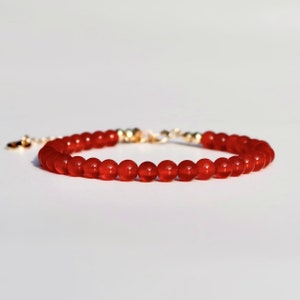 Dainty Carnelian Beads Bracelet, Adjustable 4 mm Carnelian Bracelet With Emoji Charm, Red Carnelian Beaded Bracelet with Gold Filled Chain