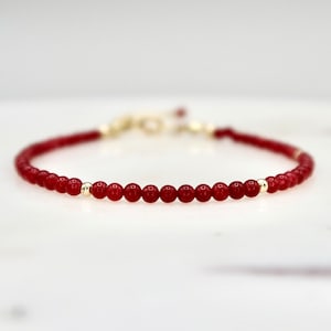 Delicate 2mm Carnelian Beads Bracelet, Dainty Adjustable Thin 14K Gold Filled Carnelian Gemstone Beaded Bracelet, Handmade Carnelian Jewelry
