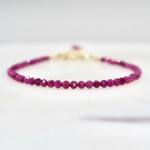 Adjustable 2mm Faceted Ruby Bracelet, Minimal Genuine Ruby Bracelet, Gold Filled / Silver Filled Stacking Gemstone Bracelet, July Birthstone