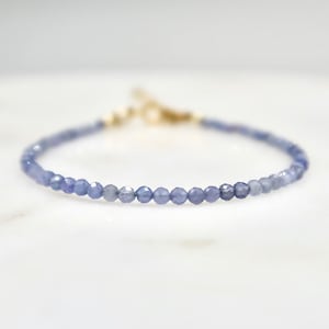 Dainty 2mm Faceted Tanzanite Bracelet, Thin Genuine Tanzanite Bracelet, December Birthstone Handmade Jewelry, Stacking Gemstone Bracelet