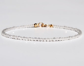Super Sparkle Tiny White Beads Bracelet, Delicate Sparkling 2 mm Cubic Zirconia Stacking Bracelet, Minimalist Handmade Thin Beaded Bracelet