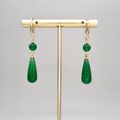 Original Green Chalcedony & Onyx Gemstone Teardrop Earrings, Classic Green Drop Earrings, Gold Filled Green Gemstone French Hook Earrings
