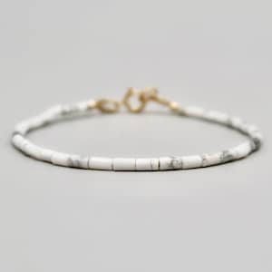 Minimalist White Turquoise Bracelet, Handmade Simple Natural White Turquoise Stacking Bracelet, 2x4 mm White Buffalo Tube Beaded Bracelet