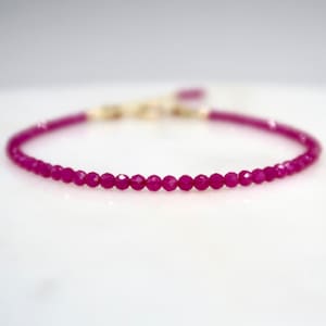 Minimalist 2.5mm Faceted Ruby Bracelet, Genuine Ruby Bracelet, 14K Gold Filled / Silver Filled Gemstone Bracelet, July Birthstone Jewelry
