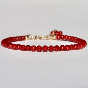 Dainty 3 mm Carnelian Beads Bracelet With Flower Pendant, Dainty Adjustable Thin Carnelian Gemstone Beaded Bracelet With Gold Filled Chain