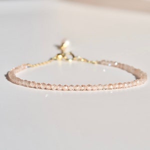 Super Sparkle Tiny 2mm Champagne Beads Bracelet, Delicate Thin Cubic Zirconia Stacking Bracelet With Freshwater Pearl Drop, Handmade Jewelry