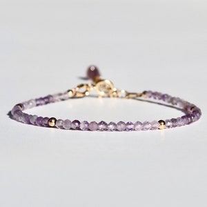 2mm Lavender Amethyst Bracelet, Dainty Tiny Gemstone Beads Bracelet, 14K Gold Filled Stacking Bracelet, February Birthstone, Healing Crystal