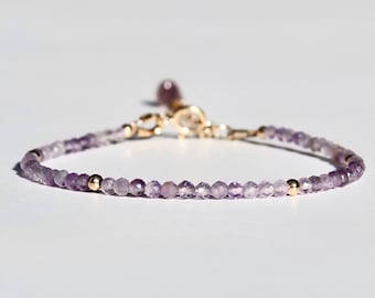2mm Lavender Amethyst Bracelet, Dainty Tiny Gemstone Beads Bracelet, 14K Gold Filled Stacking Bracelet, February Birthstone, Healing Crystal