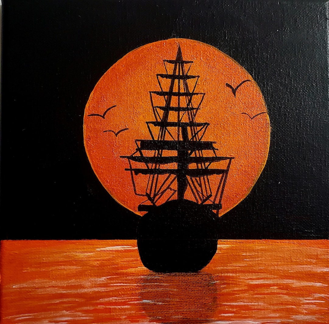 Pirate Ship Painting|night Sky Painting|acrylic Canvas Painting ...