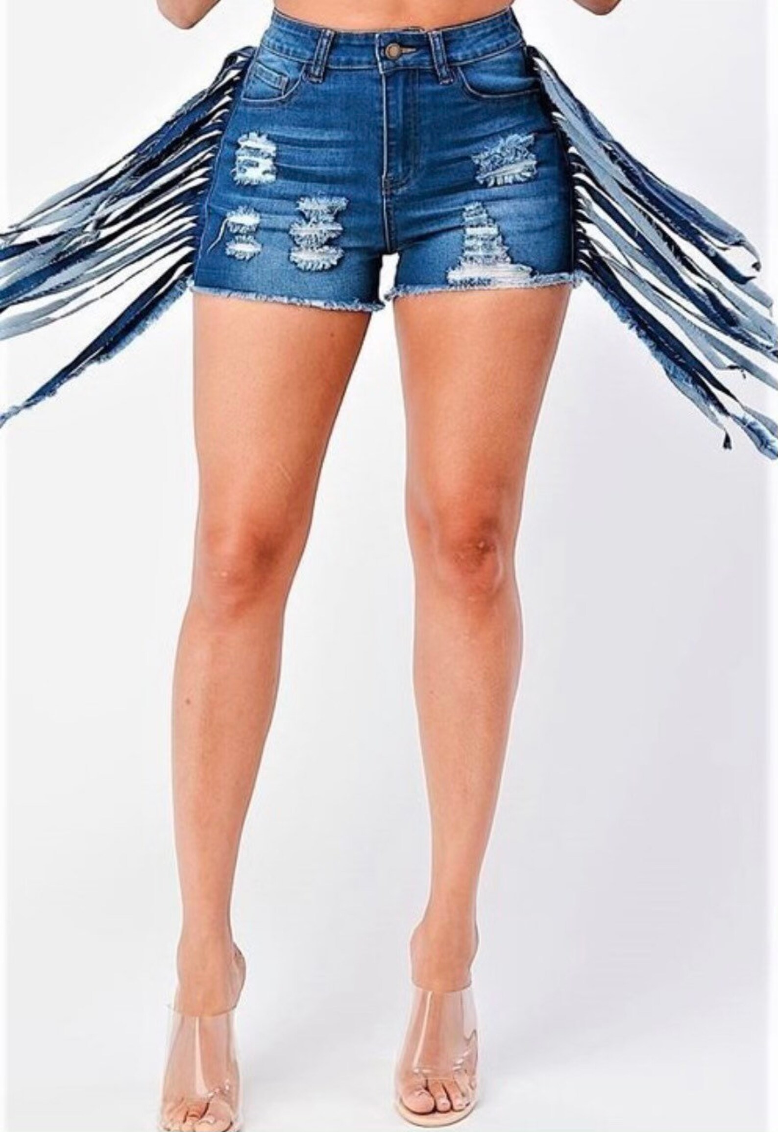 Fringe Jean distressed shorts Etsy