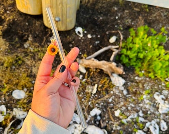 Glass Straws With Resin Charms - Sunflower