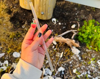 Glass Straws With Resin Charms - Peach