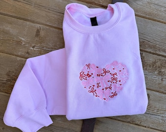 EMBROIDERED "heart of hearts" pink crew