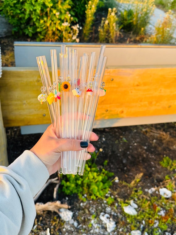 Glass Straws With Resin Charms - Cow