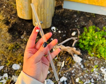 Glass Straws With Resin Charms - Mushroom