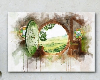 Bag End Painting,Watercolor , Bag End Art, Lord, Fantasy Art, Jrr, Rings, Fantasy Painting, Print titled, Movie Poster, Wall Art, Home Decor