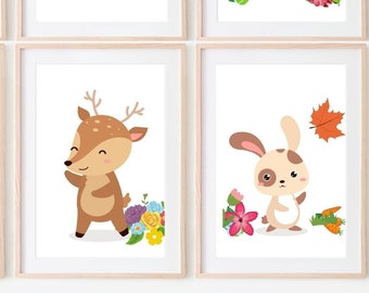 Woodland nursery prints, Set of 6 Prints, Woodland Nursery decor, Nursery wall art, Baby Animal prints for nursery
