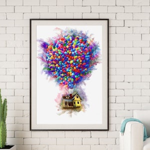 Up Movie Wall Art, Pixar Wall Art, Up Poster, Kids Room Decor, Up Watercolor Print, Balloons,Watercolor Up Balloons Print,House  decor