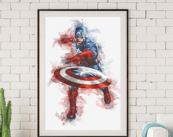 Captain America -Print Superhero -Steve Rogers-Avengers Endgame- Captain America Poster- Avengers Printable Nursery-Avengers Painting