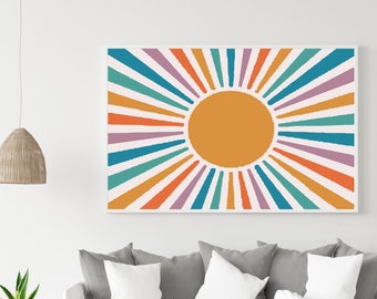 Boho Sun Wall Art, Sunshine Poster, Abstract Sun Poster, Retro Sunburst Print, Colorful Digital Print, Boho Nursery Print, Kids Room Decor