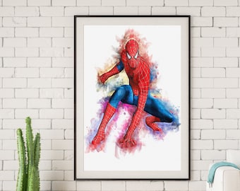 Póster de Spiderman- Acuarela Spiderman-Marvel Poster- Avengers Poster - Fan Art - Wall Art -Spiderman Digital - Digital Download-Home Decor