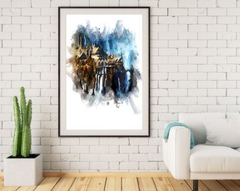 Rivendell Painting - Watercolor Magical Elvish Print-Fellowship Leaving Rivendell - Lord of the Rings Poster Art - Tolkien | LotR