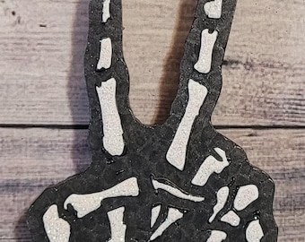 Skeleton Hands-Peace, Glitter, Custom Car Freshie, Air Freshener, Aromatherapy, Freshy Aroma Beads, Hanger, Scents, Gift, Accessories