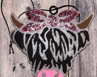 Highland Cow, Glitter, Custom Car Freshie, Air Freshener, Aromatherapy, Freshy Aroma Beads, Hanger, Scents, Gift, Accessories, Small Spaces