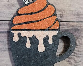 Mocha Coffee Mug, Glitter, Custom Car Freshie, Air Freshener, Aromatherapy, Freshy Aroma Beads, Hanger, Scents, Gift, Accessories