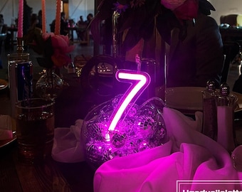 4.7" Mini Number USB/Battery Powered LED Neon Signs Light Up Neon Table Numbers Birthday Wedding Desk Decor Number Letter Sign Decorations