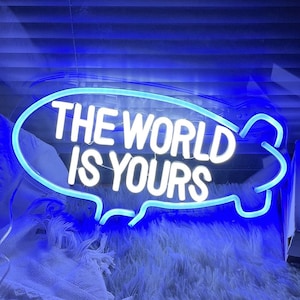 The World Is Yours Blimp Neon Sign, Custom Bedroom LED Neon Light Teenagers Children’s Kids Room Decor Kids Gifts Game Room Wall Decor