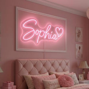 Custom Name With Heart LED Neon Sign, Personalized Kid's Neon Light, Bedroom Nursery Girl Dorm Room Wall Decor, Gift For Kids, Birthday Gift