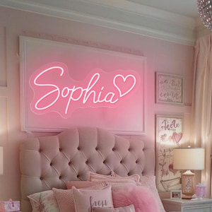 Letrero de neón LED con nombre personalizado y corazón, luz de neón personalizada para dormitorio infantil, habitación de niña, regalo para compañeros de piso.