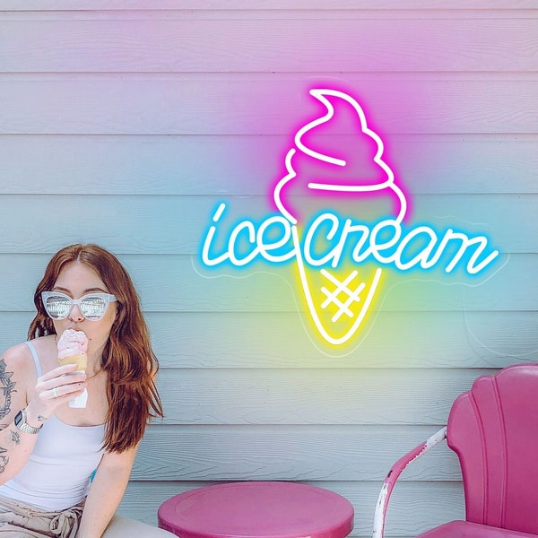 Ice Cream Custom LED Neon Sign Neon Light Up Sign Home Wall Decor Coffee Bar Shop Restaurant Decoration Personalized Gift Welcome Sign