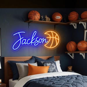 Custom Basketball Name Neon Sign, Boy's Bedroom Nursery Name LED Neon Light, Basketball Sports Birthday Party Decor,Basketball Player Gifts