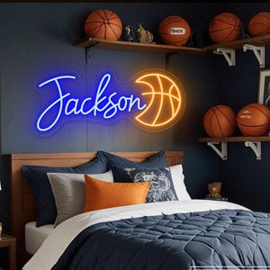 Custom Basketball Name Neon Sign, Boy&#39;s Bedroom Nursery Name LED Neon Light, Basketball Sports Birthday Party Decor,Basketball Player Gifts